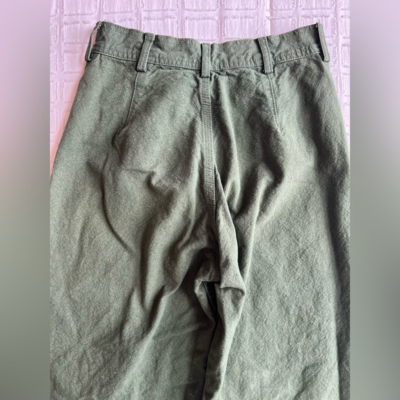 Jesse Kamm Sailor Pants High Rise Wide Leg Button Fly Olive Green Organic Cotton - Picture 4 of 13